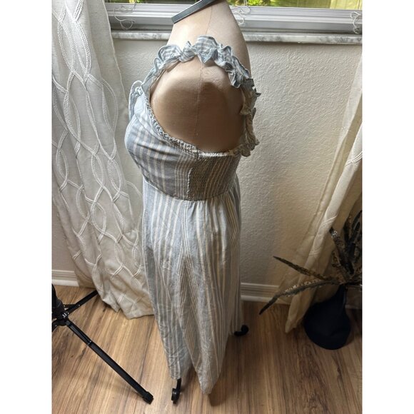 Sincerely Jules Striped Smocked Midi Dress Ruffle Strap sweetheart Lace-Up Front - Picture 6 of 9